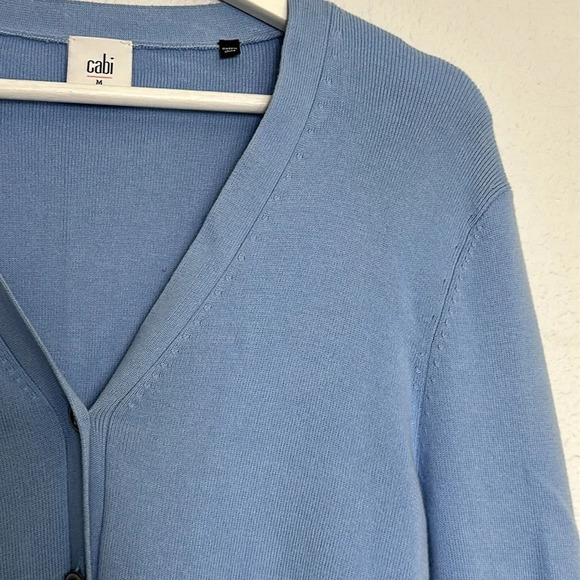 Cabi Blue Long Sleeve Cardigan Medium Button Cut-Out Back Sweater Preppy Work - Picture 2 of 10